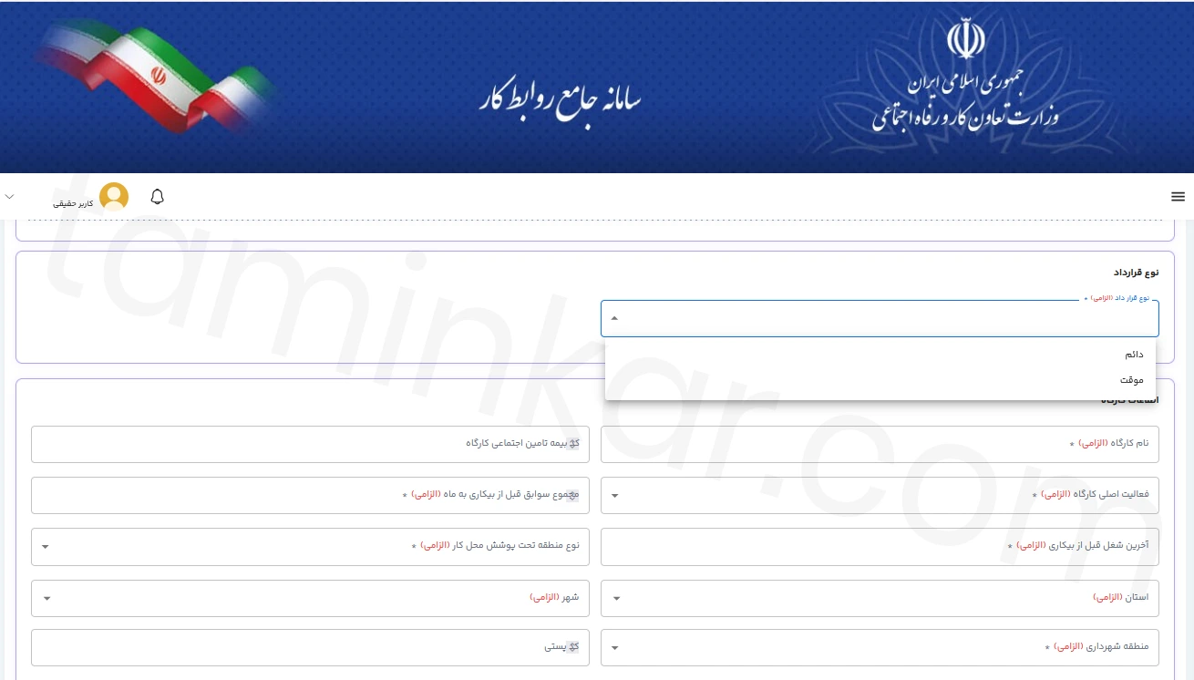 وارد کردن اطلاعات کارگاهی